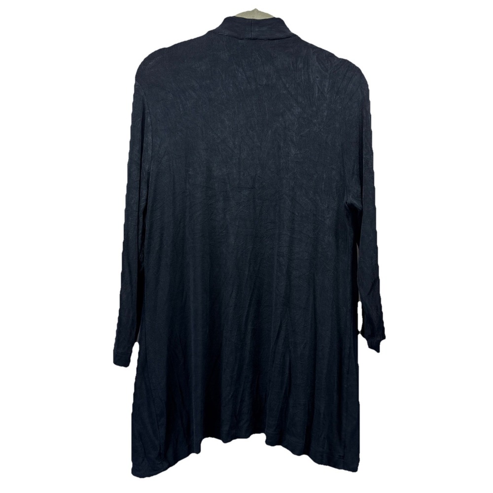 Chicos Travelers Cardigan‎ Sz Medium Solid Navy Blue Seamed Feminine 3/4 Sleeves - Picture 3 of 6